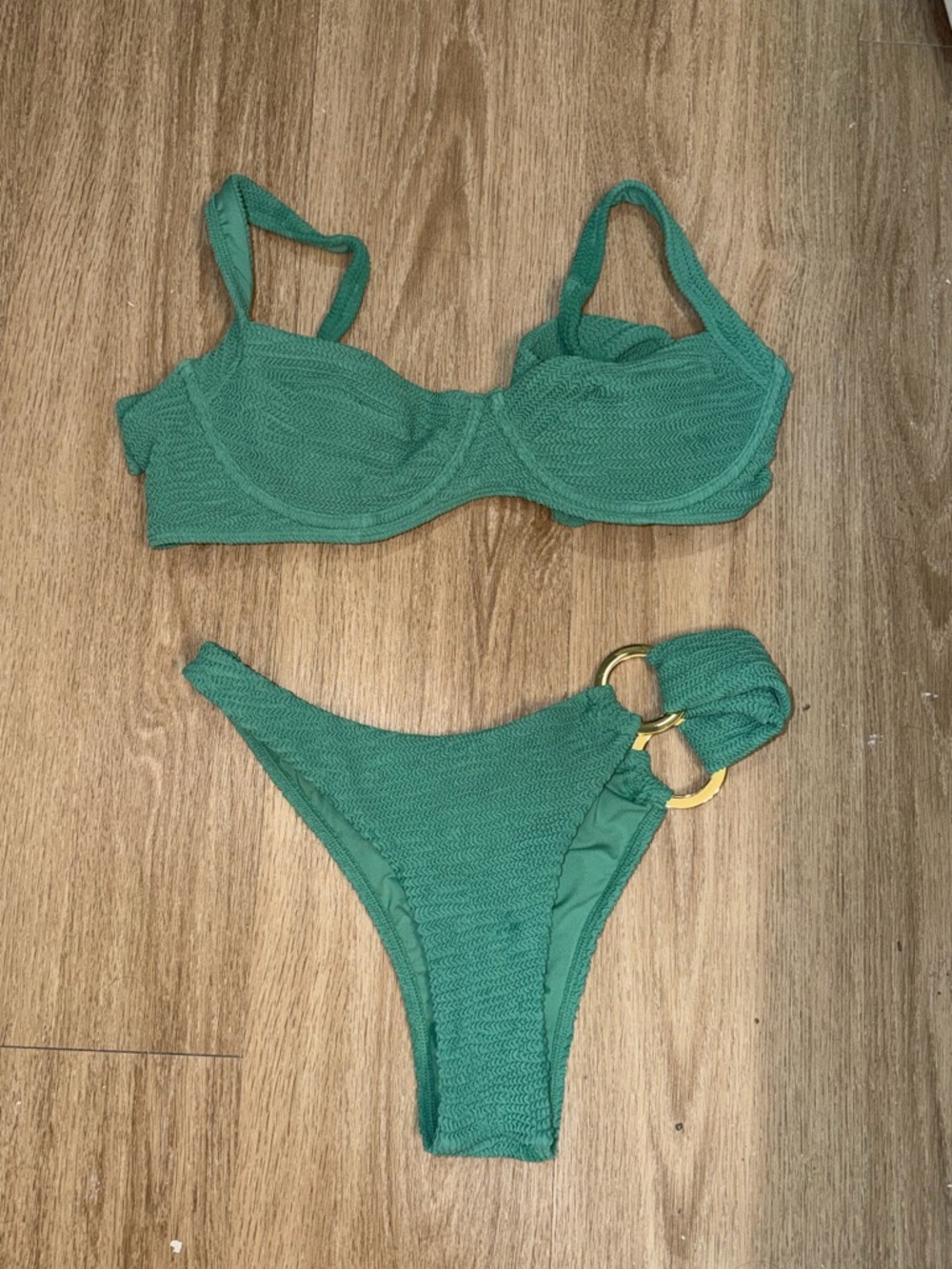 Monday Swimwear Green Textured Ring Bikini Set